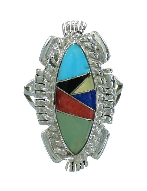 Sterling Silver Multicolor Inlay Jewelry Ring Size 8-3/4 RX86816